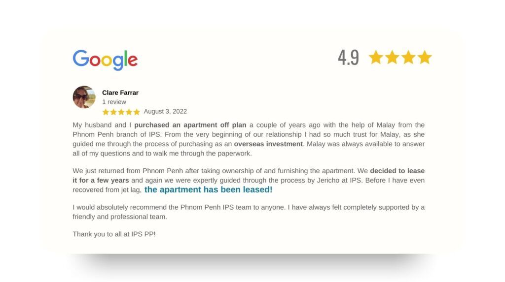IPS Google review from overseas investor